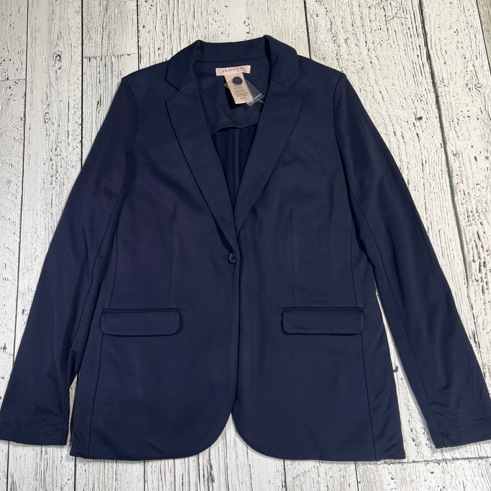 Philosophy Blazer Jacket Super Soft Knit Career‎ Casual Nite Life Navy Blue